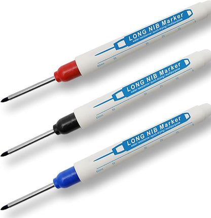8pcs Waterproof Deep Reach Markers, Long Nose Marker in 2mm Felt Tip, 30mm Reach Permanent Markers and Marker Pens, Deep Hole Marker Carpenter Ink Marker for Carpenters Builders Construction.