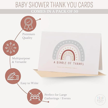 Baby Shower Thank You Cards with Envelopes, 30 Pack, Baby Girl Shower, Baby Boy Shower, Gender Neutral, Baby Shower Thank You Notes, Baby Shower Cards, Baby Thank You Cards for Girl, Baby Thank You