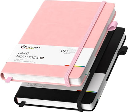 Lined Journal Notebook, 2 Pack, 180 Pages, A5 Journals for Writing, 100 GSM Thick Paper, Small Notebooks Daily Journal for Women Men Work, Business, School, Travel Supplies