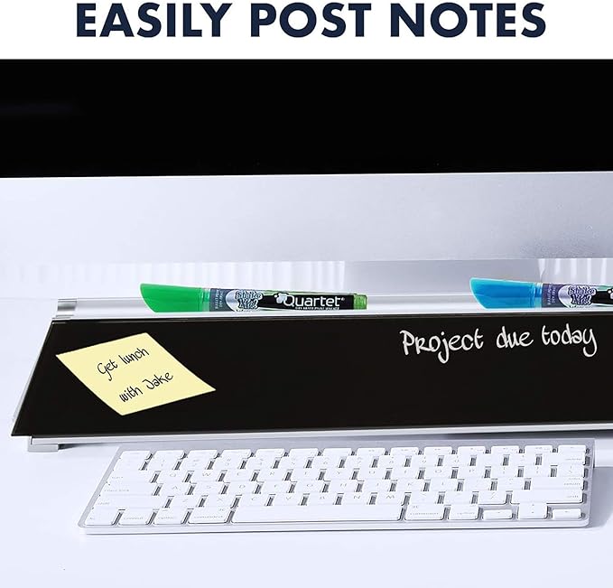 Quartet Glass Dry Erase White Board, Desktop Computer Pad for Notetaking, 18" x 6" Whiteboard, Clean Erase Surface with Storage, 1 Dry Erase Marker, Black Surface (GDP18B)