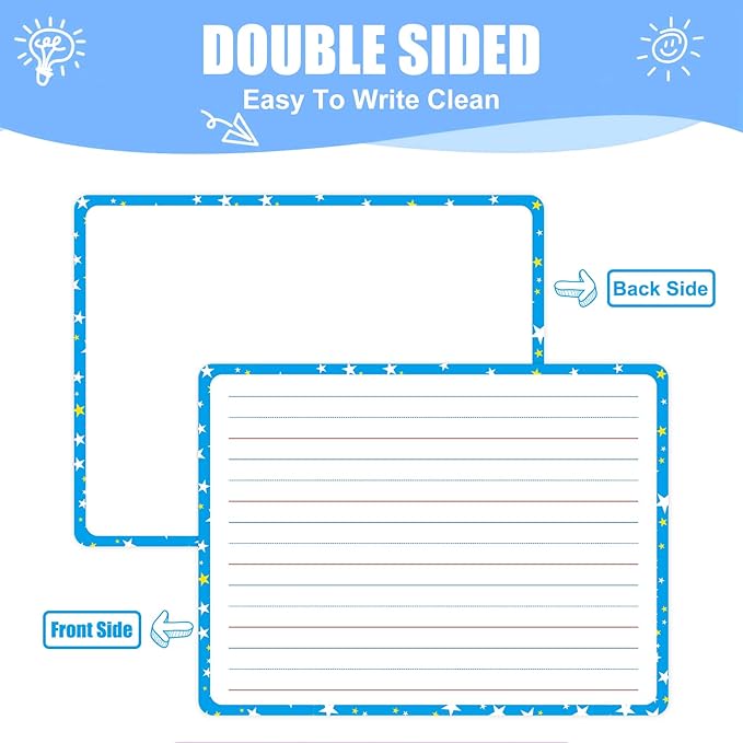 Lined Dry Erase Whiteboard Sheets for Students - Reusable Writing Practice Boards, Classroom & Homeschool Supplies, Teacher Pack of 10, 9”x12”