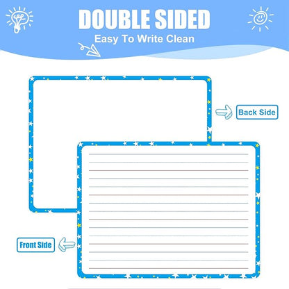 Lined Dry Erase Whiteboard Sheets for Students - Reusable Writing Practice Boards, Classroom & Homeschool Supplies, Teacher Pack of 10, 9”x12”