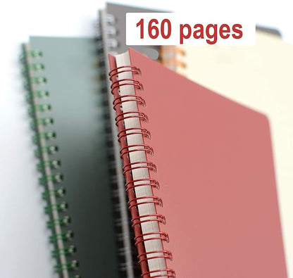 Yansanido Spiral Notebook, 4 Pcs A5 Thick Plastic Hardcover Graph Paper 4 Color 80 Sheets -160 Pages Journals for Study and Notes (Grid-4pcs Wine Red,Brown,Green,ivory, A5)