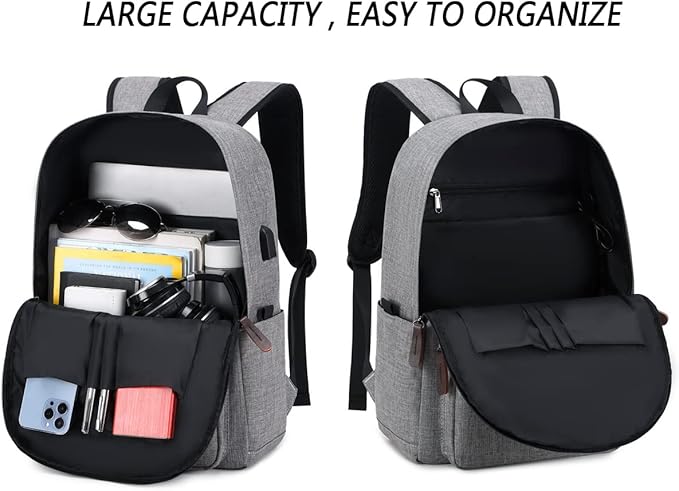KYALOU Laptop Backpack, Lightweight Bookbag Casual Daypack for Men and Woomen, College with USB Charging Port - Gray