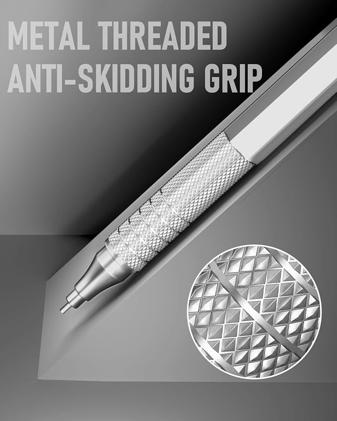 Four Candies 4PCS Metal Mechanical Pencils Set with Case, 0.5mm & 0.7 mm Artist Pencil with 8 Tubes (480PCS) HB Lead Refills, 3 Erasers,9 Eraser Refills For Writing Drafting, Drawing, Black&Silver