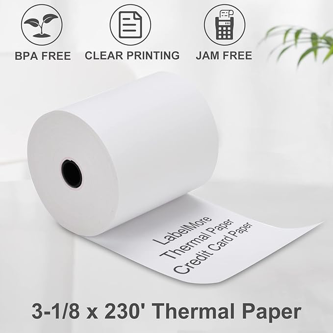 LabelMore Thermal Receipt Paper 3 1/8Inx 230', Credit Card Rolls Thermal, Cash Register Roll, Premium Pos Printer (10 Rolls), 3 1/8 x 230'（10 Rolls）