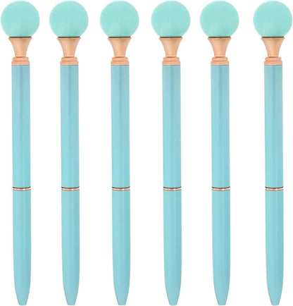 6 Pieces False Pearl Decoration Twist Metal Ballpoint Pen Ball Pen 1.0 MM Black Ink