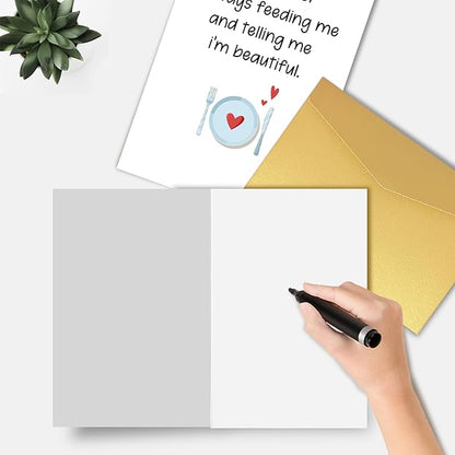 Funny Valentines Day Card for Him, Humor Valentines Day Card Gift for Boyfriend, Anniversary Card from Wife, Thanks for Always Feeding Me And Telling Me I’m Beautiful