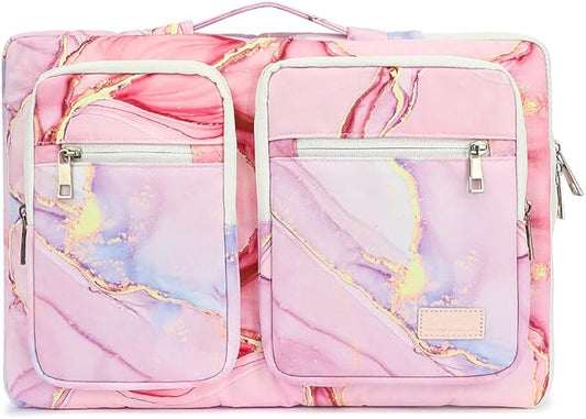canvaslife 360° Protective Laptop Sleeve Case Bag with 4 Pockets for MacBook Pro 16 inch and 15 inch-15.6 inch Laptop (Pink Marble)