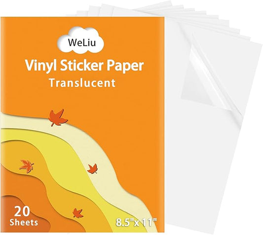 Printable Sticker Paper for Your Inkjet Printer - 8.5 x 11 Inches 20 Sheets Translucent Premium Waterproof Sticker Paper - Dries Quickly and Holds Ink Beautifully