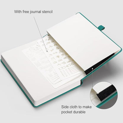 AHGXG Bullet Dotted Journal - 320 Numbered Pages Dot Grid Notebook A5 Thick Journal, 100gsm Thick Dotted Paper, Leather Hardcover,Inner Pocket, 5.75'' × 8.38'' - Cyan