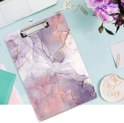 WAVEYU Cute Hardboard Office Clipboard, Clipboard with Low Profile Clip Designed for Students Classroom School and Office Use, Purple Marble(12.5"x9")