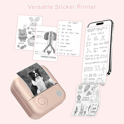 Mini Printer,Thermal Printers Sticker Maker with 3 Rolls Paper,Portable Wireless Bluetooth Inkless Printer, Recharge Pocket Label Maker, Small Printer for Scrapbook Supplies,Photo, Pink
