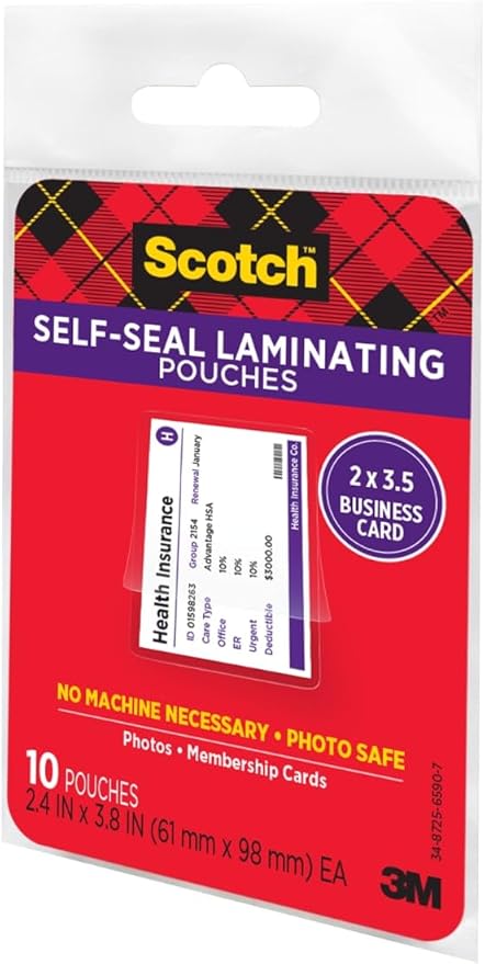 Scotch Self-Sealing Laminating Pouches, 25 Pack, Business Card Size, Great for Gift Tags