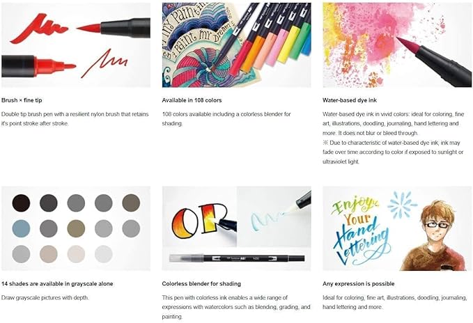 Tombow 56189 Dual Brush Pen Art Markers, Tropical, 10-Pack. Blendable, Brush and Fine Tip Markers