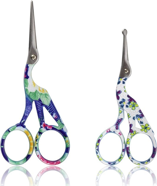 Stork Bird Rounded Safety Tip Embroidery Craft Stainless Steel Crane Scissors - Assortment A - 2 Pairs