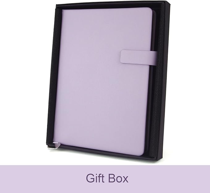 A5 Hard Cover Notebook with Pen Holder, Gold Edges & 180° Lay Flat - Large 5x8.25 Lined, Bookmark, Gift Box - Durable Journal for Office, Study, Travel - Writers, Students (Light Purple)