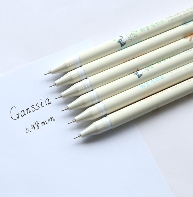 Colorful Cats Design 0.38mm Gel Pens Black Ink Pen Pack of 6 PCS