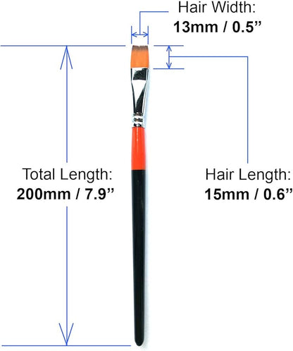 1/2 Inch Flat Bright Paint Brush, Pack of 12, Premium Quality Synthetic Sable Hair for Acrylic Watercolor Oil Gouache Painting by Students, Professionals and Artists