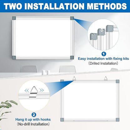 Magnetic White Board Dry Erase Board for Wall 24" x18 (2pcs) Aluminum Frame Magnet White Board for Home, School, Office, Kitchen