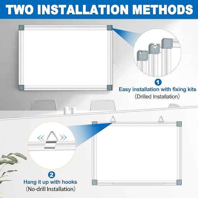Magnetic Whiteboard Dry Erase Board for Wall 24" x18 Magnet Hanging White Board for Home, School, Office