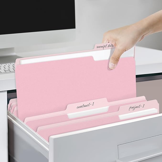 SUNEE File Folders, 18 Pack Manilla Folders 8.5 x 11, Colored Folders Office Organization Home School Folders for Documents Files Paper,Pink Color
