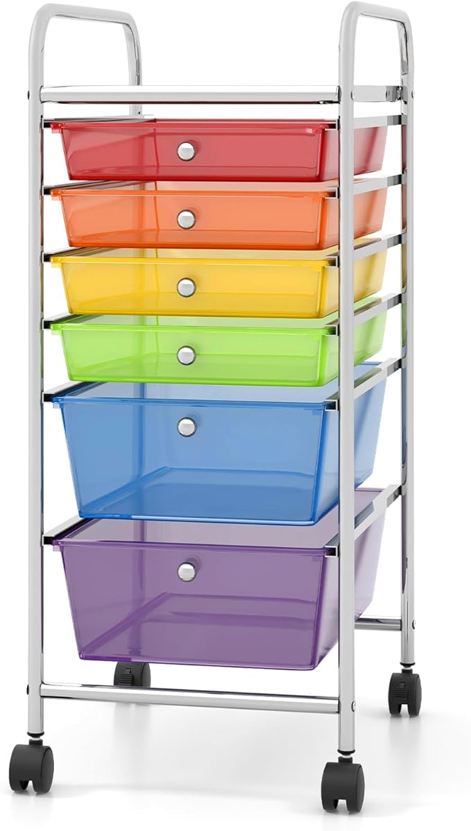 HOMGX 6 Drawer Rolling Storage Cart, 6 Drawer Organizer Trolley, Storage Drawer Carts, Rolling Cart for Office and School Organizer, Color
