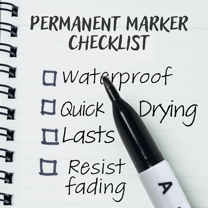 100 Pack Black Permanent Felt Waterproof Markers, Fine Point, Fade Resistant, Writes on Plastic, Metal, Glass, and Stone.