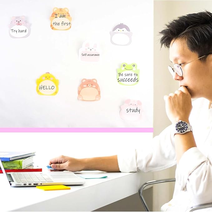 Cute 8 Packs Kawaii Chick Sticky Notes, Aesthetic Sticky Notes Set, Cartoon Inspirational Sticky Notes, Animals Shape Markers, Cute Anime Sticky Note Tabs for Office School Creative Gifts
