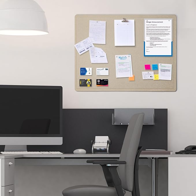 Bulletin Board, 24 x 18 inches Decorative Felt Pin Board, Cork Board Alternative for Wall, Foldable Photo Board with 20 Pushpins - Beige Brown