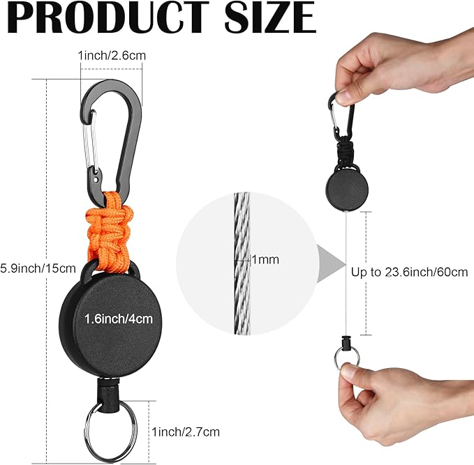 Retractable Keychain Heavy Duty Carabiner Badge Holder Retractable Badge Reel ID Holder Steel Retractable Cord and Paracord Extendable Key Ring 4 Pack
