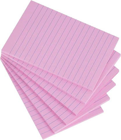 Vanpad Lined Sticky Notes 4X6 in Light Pink Ruled Stickies Super Sticking Power Memo Pads Strong Adhesive, 6 Pads/Pack, 45 Sheets/pad
