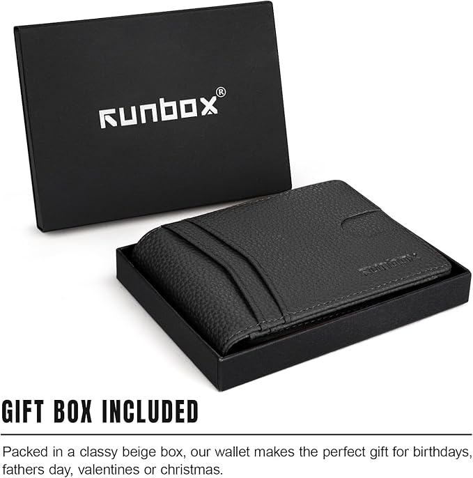 RUNBOX Wallet for Men Slim Rfid Leather 2 ID Window With Gift Box