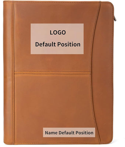 Handmade Crazy-Horse Leather Padfolio Portfolio, Easy to Carry with A Zippered Closure, Business Organizer Tablet Folio Folder with Letter Size Notepad, Gift for Women & Men (Brown, Custom)