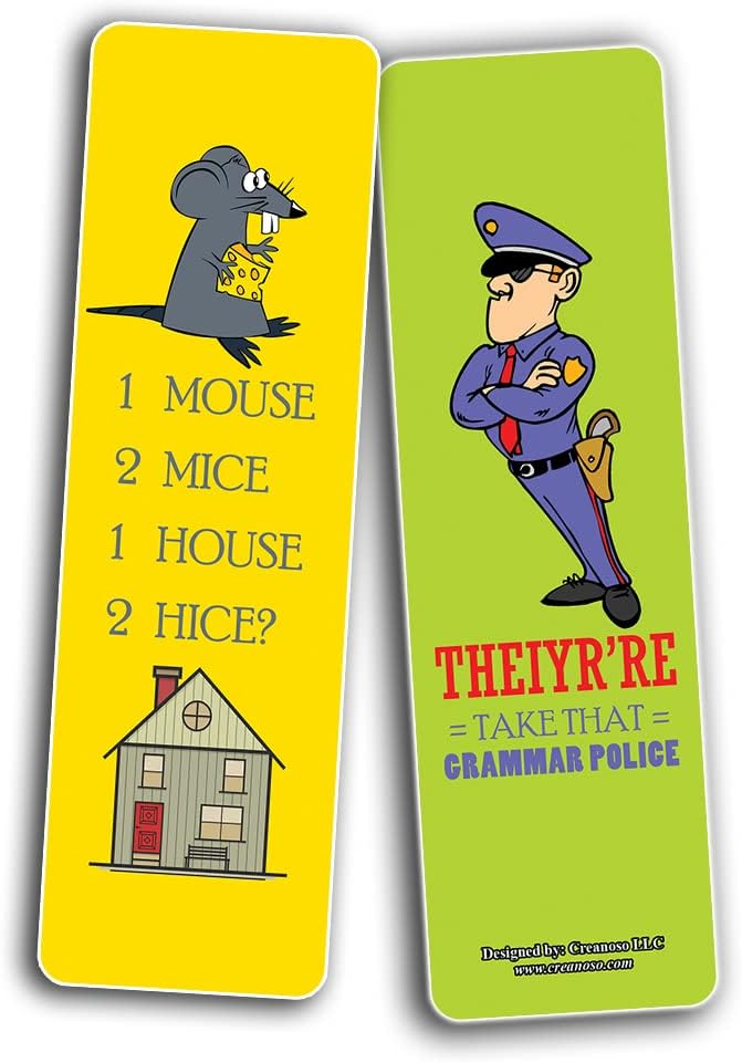 Creanoso Funny English Grammar Mistakes Bookmarks (2-Sets X 6 Cards) – Daily Inspirational Card Set – Interesting Book Page Clippers – Great Gifts for Adults and Professionals