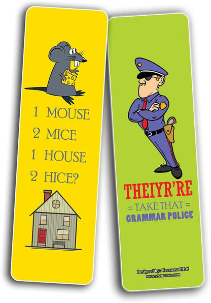 Creanoso Funny English Grammar Mistakes Bookmarks (2-Sets X 6 Cards) – Daily Inspirational Card Set – Interesting Book Page Clippers – Great Gifts for Adults and Professionals