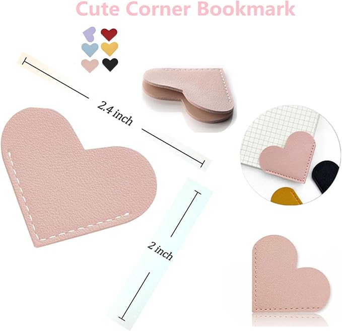 Heart Bookmarks Gifts for Women-Cute Corner Page Leather Bookmark for Book Lovers Gift for Teachers Students Book Reading Lovers, for School Office Home Supplies Reading(Stocking Stuffers Gifts)