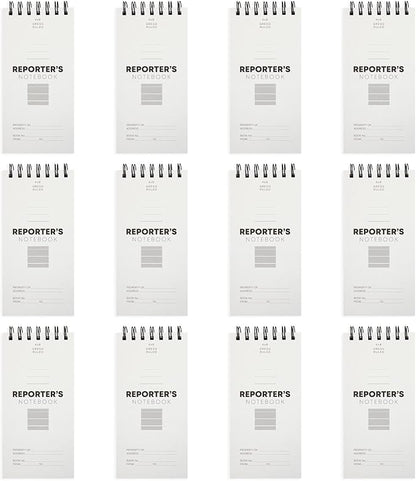 12 Pack Reporters Notebook, Spiral Note Pad for Journalist, Detective (70 Sheets/140 Pages Per Book, 4x8 In)