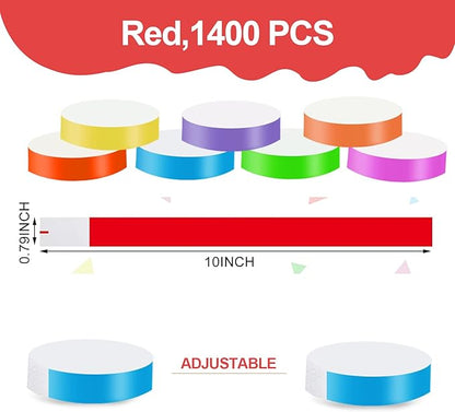 REHALY 1400 Pack Wristbands for Events Paper Wristbands Waterproof Paper Bracelets Neon Wrist Bands Colored Wristbands Adhesive Hand Bands Armbands for Concerts(Red)