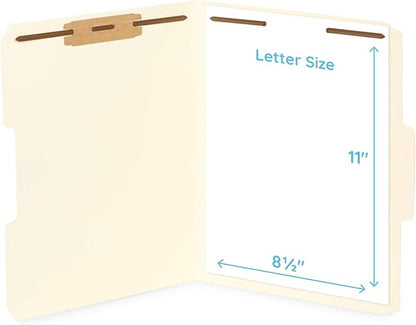 50 Manila Fastener File Folders - 1/3 Cut Reinforced Tab - Durable 2 Prongs Bonded Fastener Designed to Organize Standard Medical Files, Law Client Files, Office Reports - Letter Size, Manila, 50 Pack