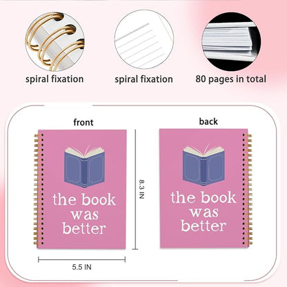 Reading Notebook Journals for Book Lovers, Book Gifts Journals for Book Lovers, Reading Log Journal, The Book Was Better Hardcover Spiral Notebook 5.5x8.3