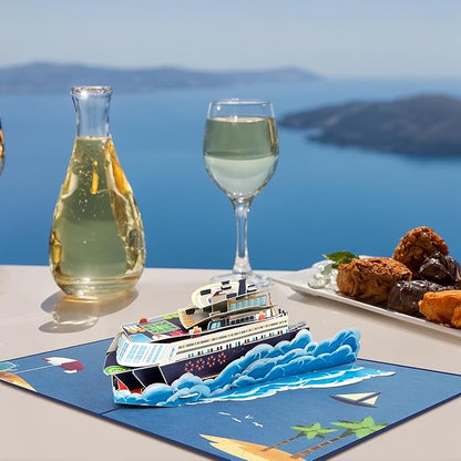 Cruise Ship Father's Day Card, Pop Up Birthday Card, Happy Anniversary Card, Pop Up Greeting Card for All Occasion with Envelope.