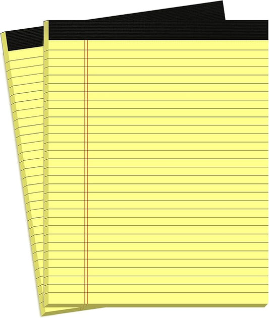 Legal Pads 8.5 x 11 Yellow Note Pads 8.5 x 11.75 Wide Ruled Writing Pads Lined Notepad for Home, School, Office Use, 80gsm Perforated Paper - Sturdy Cardboard Backing Support, 2 Pack (30 Sheets/Pad)