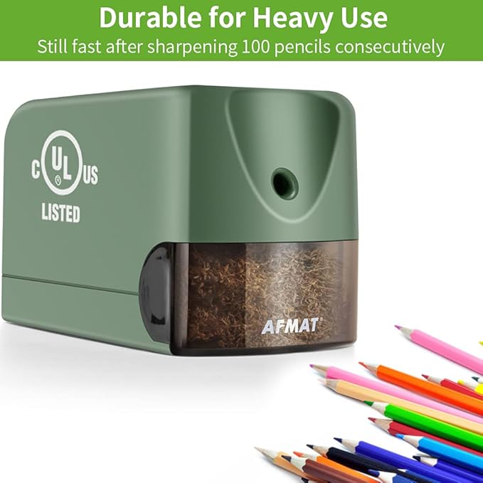 Electric Pencil Sharpener Heavy Duty, AFMAT for Classroom, UL Listed Plug in Pencil Sharpener for 6.5-8mm No.2/Colored Pencils, w/Upgraded Helical Blade(Sharpen 10000 Times)