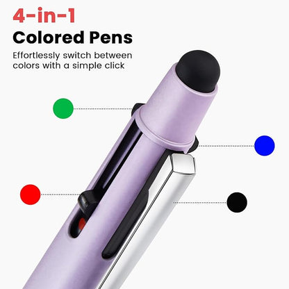 Sooez Multicolor Pen in One, Sleek Metallic 4 Color Ballpoint Pens, Medium Point (1.0mm), Retractable Ball Pen with Stylus Tip, Journaling Planner Pens for Nursing School Office Supplies, 3 Pack