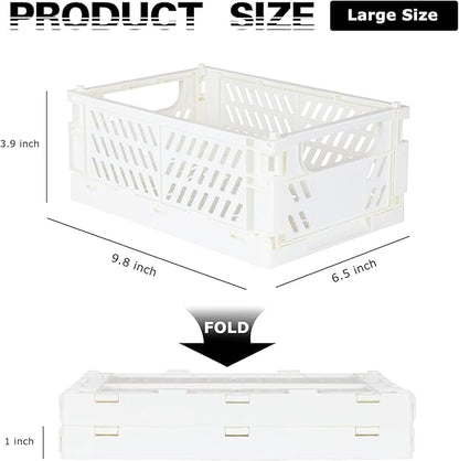 Tixill 2-Pack Mini Foldable Plastic Baskets for Organizing and Storage, Collapsible Storage Crate for Home Kitchen Bedroom Bathroom Office (9.8x6.5x3.8, White)