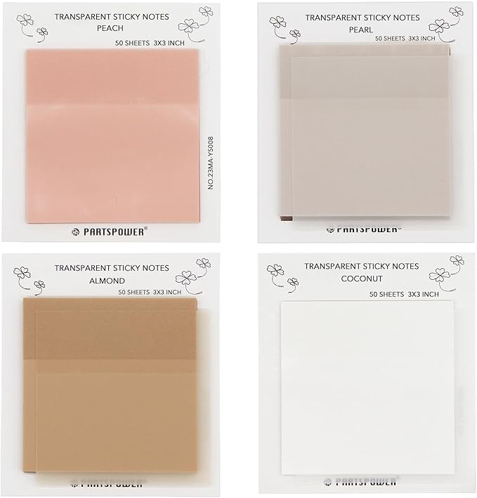 Pastel Transparent Sticky Notes, 4 Pads 3X3 Inch See Through Annotating Sticky Notes for Annotating, Bible Journaling Supplies, Office School Supplies, 50 Sheets/Pad