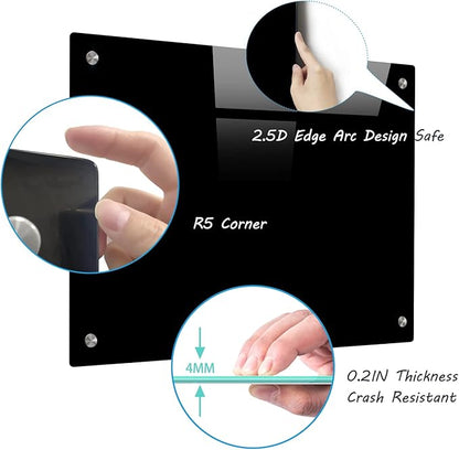 Magnetic Black Glass Board with Eraser Frameless Tempered Glass Dry Erase Blackboard with Marker Tray for Interactive Office, Wall Mounted Frosted Black Glass Board, 48" x 36"