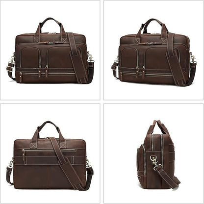 Full Grain 17.3" Leather Briefcase Messenger Laptop Bag For Men