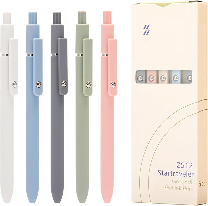 5PCS Retractable Gel Pens Set, Quick Dry Black Ink Fine Point Roller Ball Gel Ink Pen for Smooth Writing (Morandi Color)